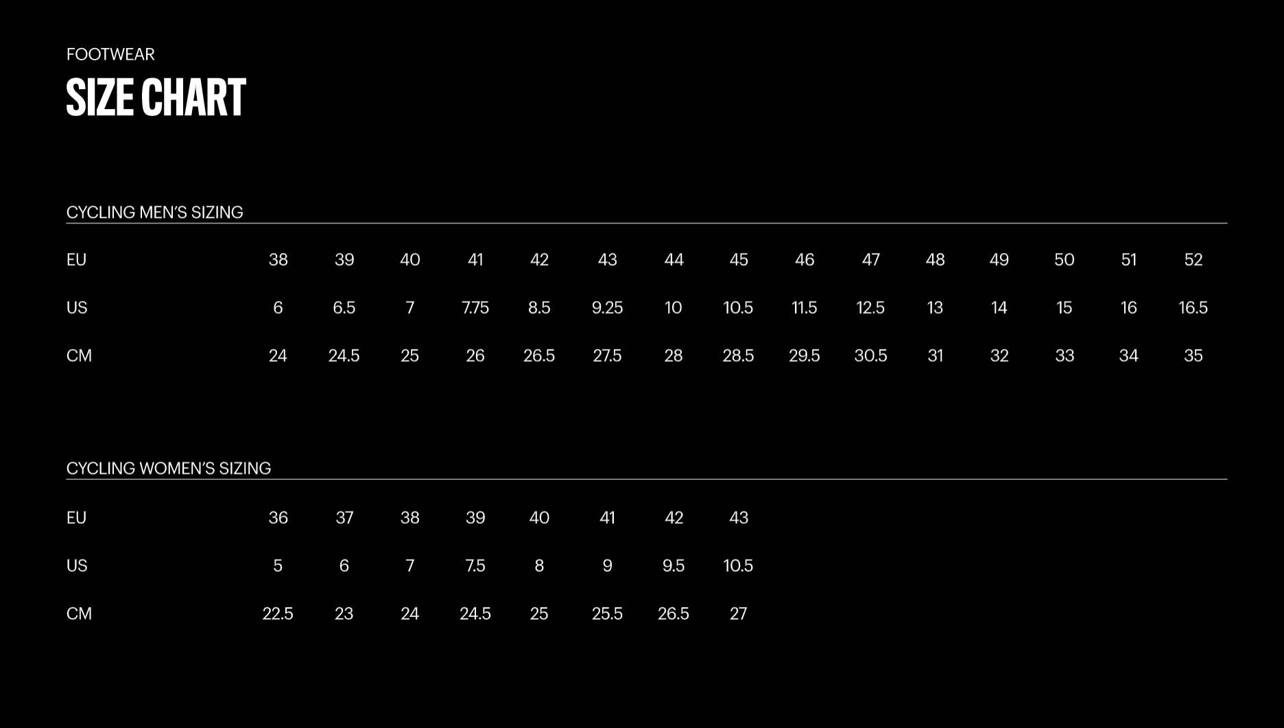 Bike hot sale shoe sizing